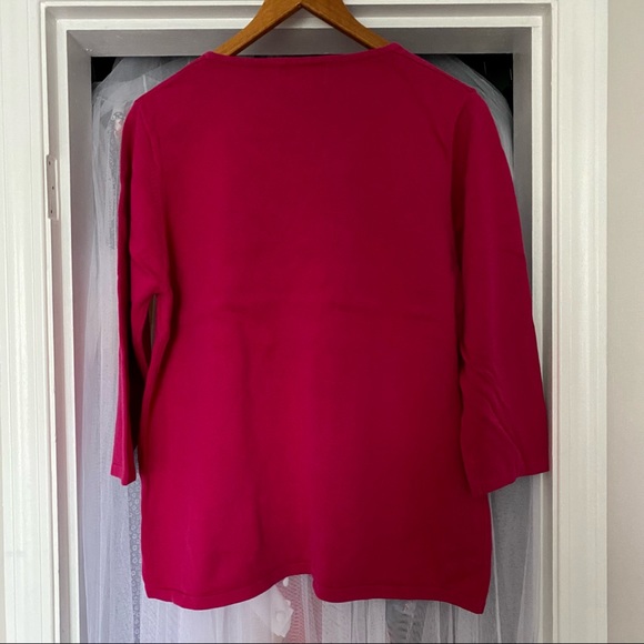 TanJay Lightweight 3/4 Sleeve Sweater - Hot Pink Cotton Knit - Picture 8 of 8